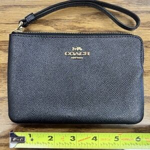 Coach Leather Navy Blue Wristlet with Gold Logo